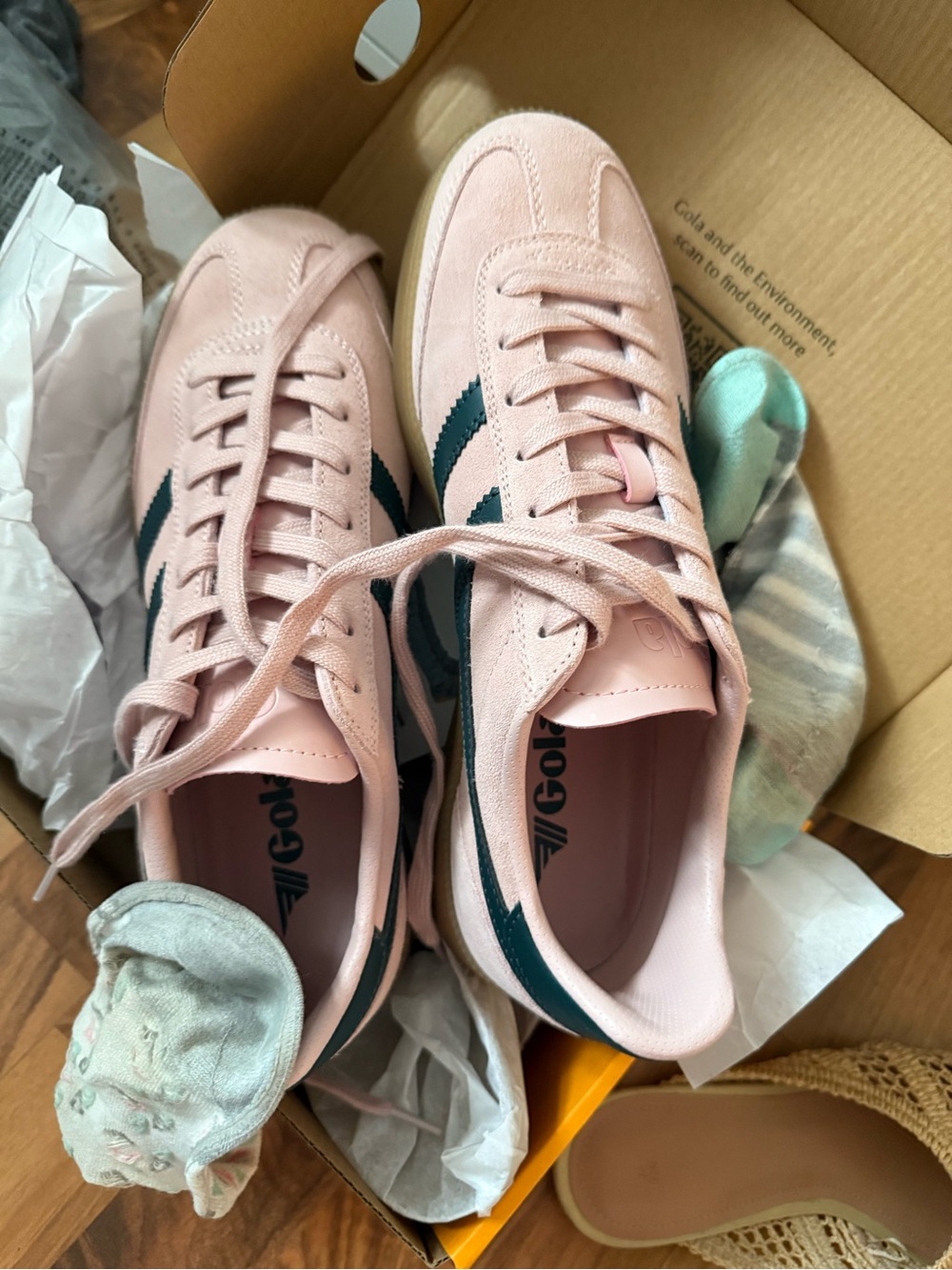 Gola Pink Suede Sneakers with Dark Green Stripe